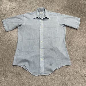 Enro Vintage Button Down Shirt Mens 15.5 Light Blue Short Sleeve Classic Work